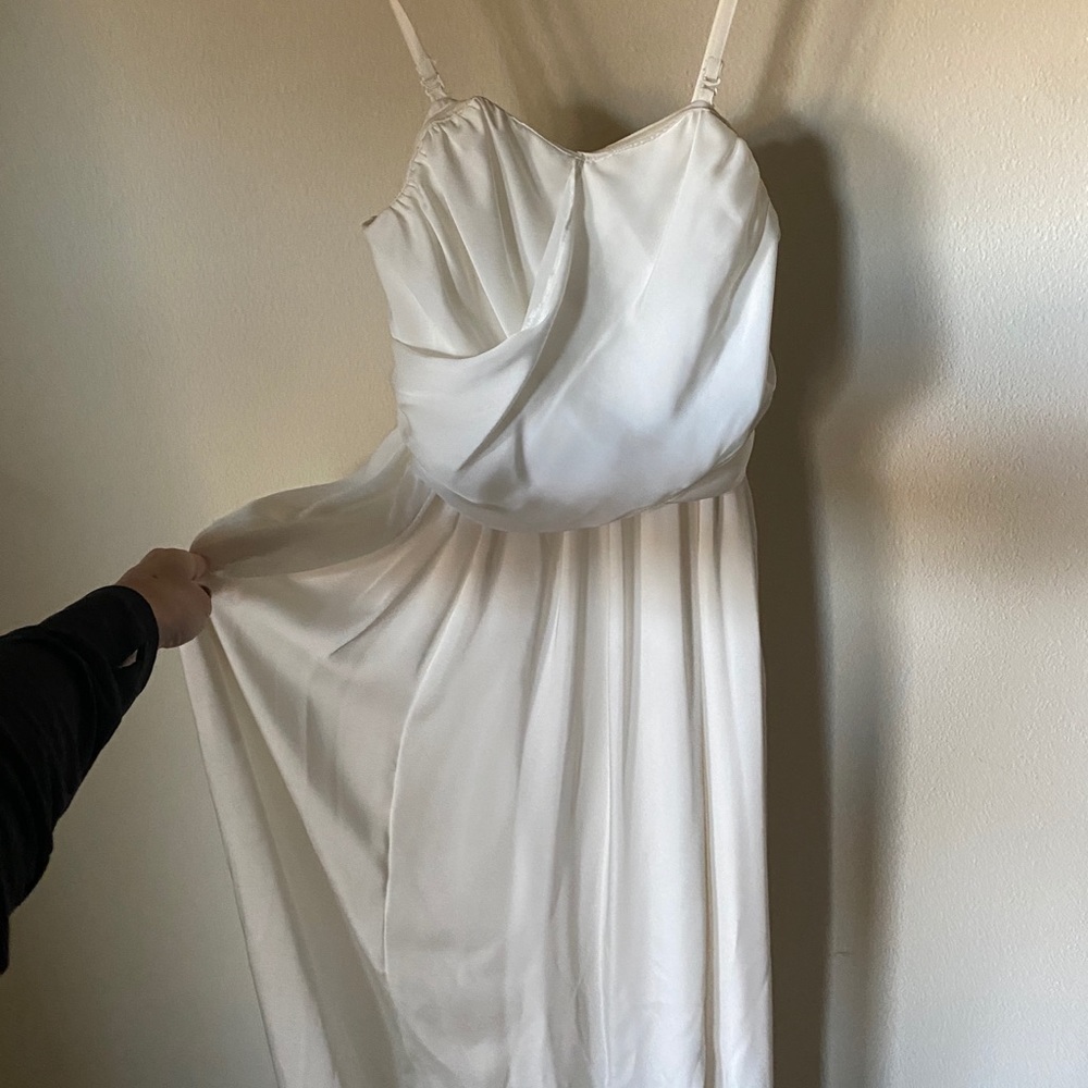 Elegant White Satin Strap Dress